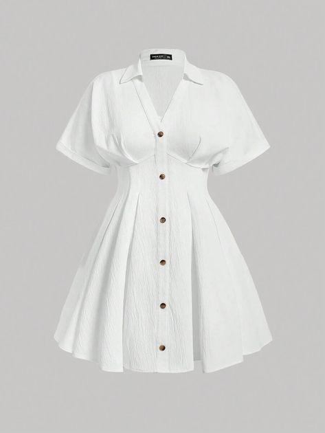 SHEIN MOD Plus White Summer Holiday V-Neck Pleated Shirt Dress With Front Buttons for Sale Australia| New Collection Online| SHEIN Australia White Button Up Dress, Dress With Front Buttons, Pleated Shirt Dress, Buttons For Sale, Pleated Shirt, Plain Shirt, Button Up Dress, Plain Shirts, Button Down Dress