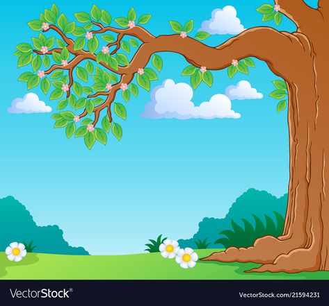 Tree Cartoon Images, Spring Cartoon, Cartoon Tree, Blue Flower Wallpaper, Cartoon Trees, Love Is Comic, Tree Flowers, Kids Background, Forest Illustration