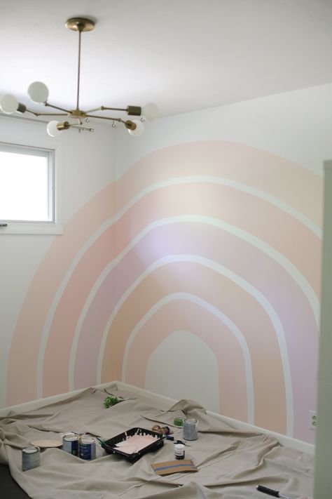 Rainbow Corner Accent Wall DIY - A Beautiful Mess Corner Accent Wall, Accent Wall Diy, Big Girl Bedrooms, Toddler Girl Room, Wall Diy, Rainbow Room, Accent Wall Bedroom, A Beautiful Mess, Wallpaper Accent Wall