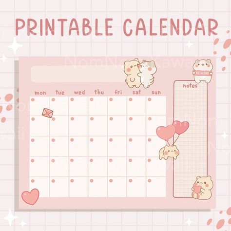 Calendar Cat Love Open Printable Calendar Cute Undated Calendar Cute Blank Calendar Digital Calendar Open Monthly Calendar Kawaii Cute - Etsy plannercards #2024printableplanner #plrplanners. Cute Pink Planner, Cute Calander Designs, Kawaii Calendar, Cute Monthly Planner, Cute Printable Calendar, Cute Calendar Template, Cute Calendars, Kotak Bento, Plan Your Month