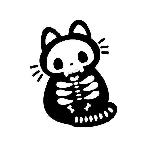 cute skeleton cat Halloween Art Skeleton, Skull Drawing Cute, Cat Halloween Drawing, Cat Skeleton Drawing, Cute Skeleton Drawing, Skeleton Doodle, Kawaii Skeleton, Skeleton Cute, Free Halloween Svg