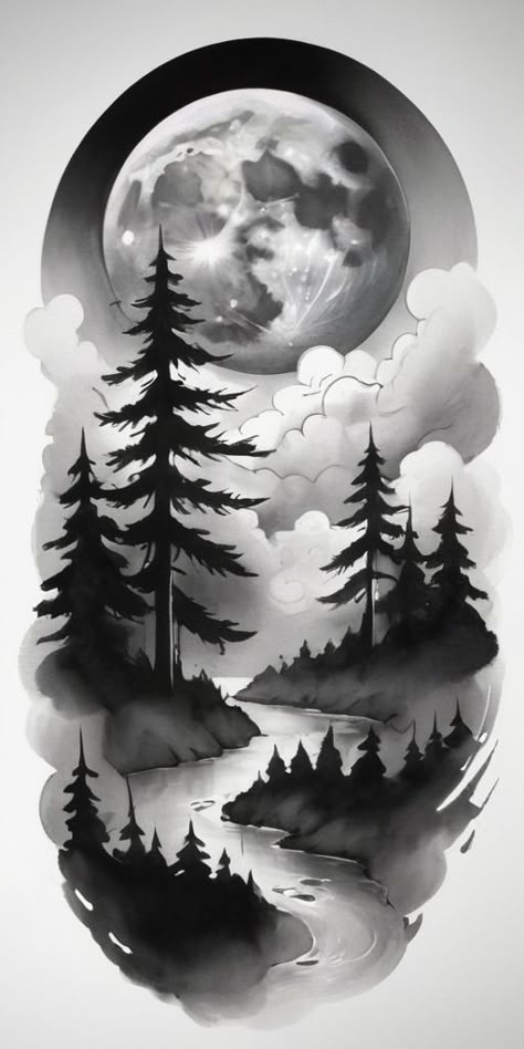 Forest Tattoo Ideas, Black And Grey Tattoo Design, Forest Tattoo Design, Bio Organic Tattoo, Sky Tattoos, Forest Tattoo, See Tattoo, Realistic Tattoo Sleeve, Shiva Tattoo Design