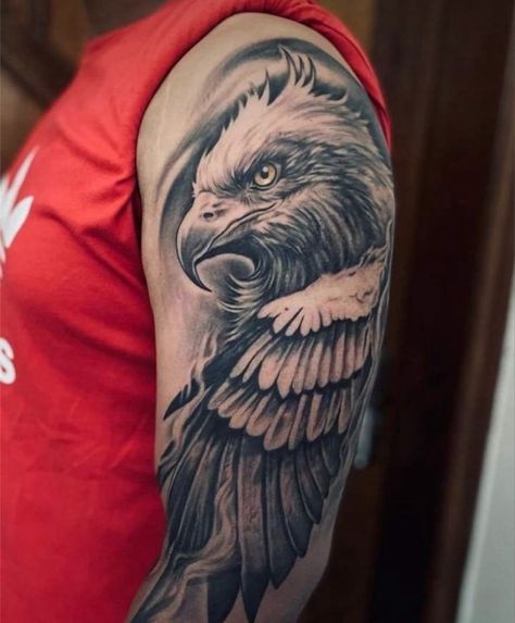 Egal Tattoo Design Arm, Eagle Tattoo Shoulder, Shoulder Tattoo For Men, Bald Eagle Tattoo, Eagle Tattoo Arm, Eagles Tattoo, Eagle Shoulder Tattoo, Eagle Tattoo Ideas, Eagle Tattoo Design