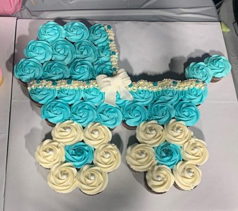 Baby Shower Cupcake Cakes Pull Apart, Baby Shower Pull Apart Cupcakes, Baby Stroller Cake, Baby Shower Cupcake Cake, Baby Shower Sheet Cakes, Baby Shower Cupcakes For Boy, Baby Boy Cupcakes, Baby Cupcakes, Pull Aparts