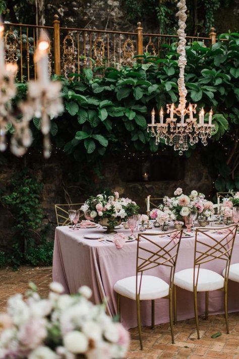 We are obsessed with this romantic wedding tucked away in one of Maui's hidden gems. This Hawaiian wedding venue, with glamorous hanging chandeliers, is a little slice of heaven and when the bride added hues of mauve, our hearts skipped a beat. Mauve Beach Wedding, Haiku Mill Wedding, Blush Weddings, Shades Of Mauve, Haiku Mill, Wedding Fairytale, Mauve Velvet, Outdoor Chandelier, Beach Events