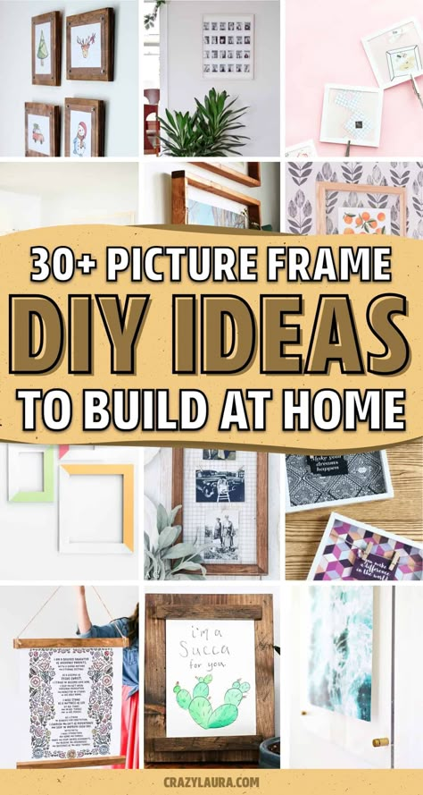 Whether you want to save money or you're looking for your next weekend project... these DIY picture frame tutorials and ideas will give you some inspiration to make your own! Making Wood Picture Frames, Diy Modern Picture Frames, Repurpose Frames Creative Ideas, Make A Frame For Pictures, Homemade Picture Frames Diy, How To Make A Picture Frame Diy, Decorate Frames Ideas, Upcycle Frames Diy Projects, How To Frame Pictures