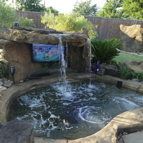 Amazing Hot Tubs, Large Inground Hot Tub, Pool With Waterfall And Cave, Inground Pool With Hot Tub Rock Waterfall, Waterfall Hot Tub, Underground Pools Backyard, Grotto Hot Tub, Hot Tub Grotto, Built In Spa Outdoor