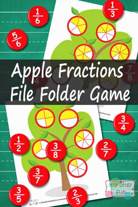 Apple Fractions, Apple Math, Fraction Games, Folder Activities, Teaching Fractions, Fraction Activities, File Folder Activities, Learning Games For Kids, File Folder Games