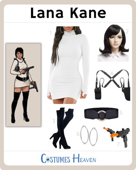 Archer And Lana Costume, Lana Costume, Cheryl Tunt, Lana Kane, 1950s Hairstyle, Archer Costume, White Turtleneck Dress, Trendy Spring Outfits, The Archer