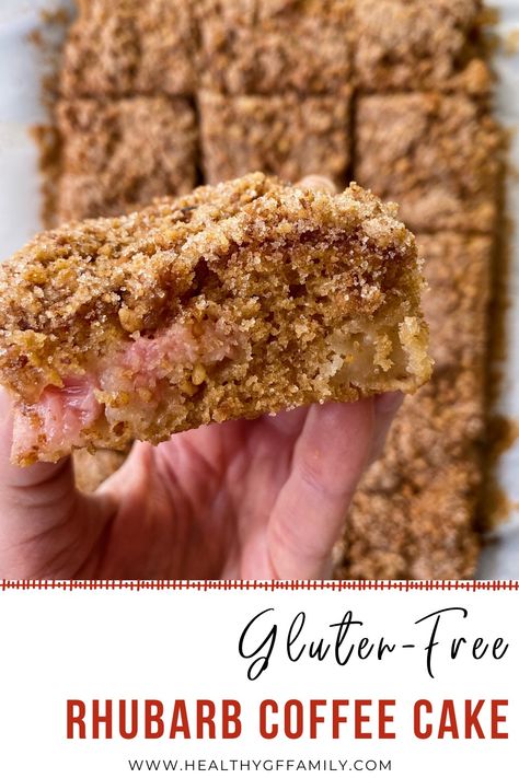 rhubarb coffee cake gluten free #glutenfreerecipes www.healthygffamily.com Gluten Free Rhubarb Recipes, Gluten Free Rhubarb, Gf Deserts, Rhubarb Coffee Cake, Apple Coffee Cake, Rhubarb Coffee Cakes, Apple Coffee, Apple Coffee Cakes, Rhubarb Cake