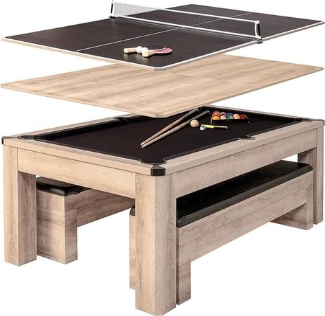 Amazon.com : Atomic Hampton 3-in-1 Combo Table - Billiards, Ping Pong, and Dining Table All-in-One - Instant Transformation - Premium Black Felt - XL Bench Storage for Accessories : Sports & Outdoors Basement With Pool Table And Bar, Living Room With Pool Table, Table Tennis Conversion Top, Multi Game Table, Billiards Table, Storage Bench Seating, Basement Living, Dining Table With Storage, Bench Storage