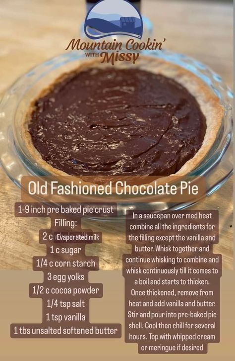 Old Fashioned Chocolate Pie, German Chocolate Pies, Chocolate Pie Recipe, Chocolate Cream Pie Recipe, Chocolate Pie Recipes, Baked Pie Crust, Coconut Pie, Good Pie, Chocolate Cream Pie