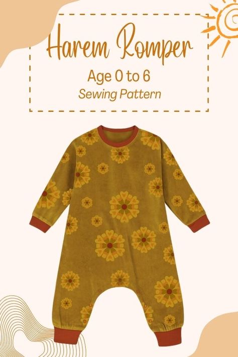 Harem Romper sewing pattern (Age 0 to 6). This is a long sleeve harem romper with snap buttons that is designed for babies, toddlers and kids. It's easy to make and suitable for beginners! SewModernKids Bloomers Sewing Pattern, Boys Sewing Patterns, Harem Romper, Romper Sewing Pattern, Baby Niece, Boy Sewing, Girls Dress Sewing Patterns, Baby Sewing Patterns, Sewing Patterns For Kids