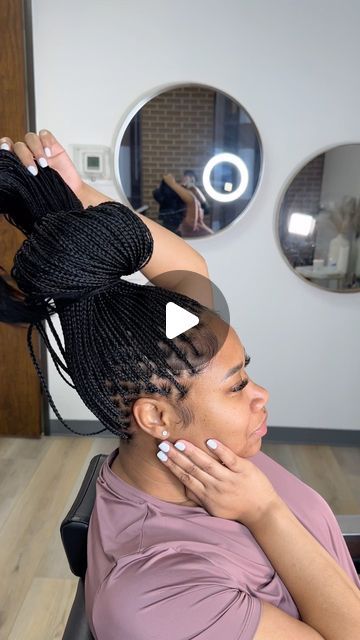 HOUSTON BRAIDER on Instagram: "Small Knotless braids, same day bun >>>" How To Make A Bun With Braids, Knotless Braids Bun Hairstyles, Tiny Knotless Braids, Knotless Bun, Knotless Braids Bun, Small Knotless Braids, Small Knotless, Space Buns, Braided Bun Hairstyles