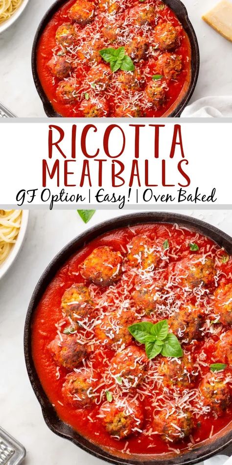 Gluten Free Italian Meatballs, Meal Prep Family, Recipes Using Ricotta Cheese, Sausage Meatballs Recipes, Recipe Using Ricotta, Decadent Dinner, Ground Beef Meatballs, Ricotta Meatballs, Ricotta Cheese Recipes