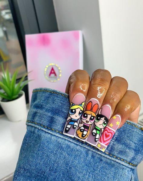 Acrylic Cartoon Nails, Cartoon Art On Nails, Character Nail Art Acrylic, Acrylic Nail Designs Character, Uñas Summer, Acrylic Nail Cartoon Designs, Jelly Tips, Nail Art Designs Diy, Drip Nails