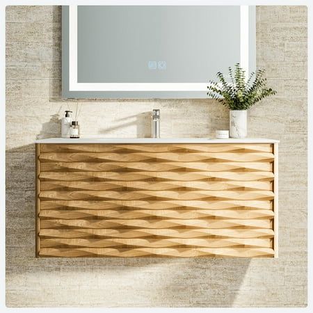 Eviva Oahu 32 inch narrow bathroom vanity is made for the fashionable homeowner. This sink vanity for small bathroom distinguishes the style of your space. The bathroom vanity floating design brings the room to life, making it appear bigger. This also transforms your bathroom sink and vanity into an elegant piece of furniture. The solid wooden base has a water-resistant, V.O.C sealed finish. This protects the oak bathroom vanity surface from damage. This vanity bathroom with sink is designed to Vanity For Small Bathroom, Floating Sink Bathroom, Bathroom Sink And Vanity, Narrow Bathroom Vanity, Small Bathroom Sink Cabinet, Bathroom Vanity Floating, Vanity Floating, Floating Vanity Bathroom, Narrow Bathroom Vanities