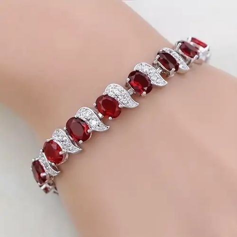 Temu | Explore the Latest Clothing, Beauty, Home, Jewelry & More Ruby Jewelry Necklaces, Red Topaz, Synthetic Diamond, Ruby Bracelet, Emerald Bracelet, Red Jewelry, Ruby Jewelry, Silver Charm Bracelet, Tennis Bracelet Diamond