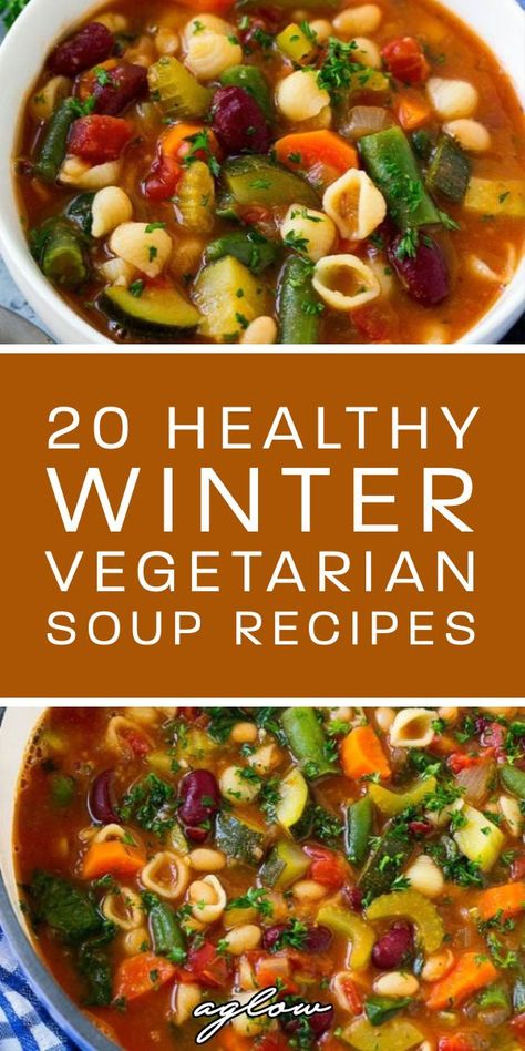 There’s nothing quite like eating homemade vegetarian soup on a cold winter day. From a healthy vegetable soup, to vegetarian mushroom soup. Enjoy these 20 Healthy Winter Vegetarian Soup Recipes! Healthy Vegetable Soup, Olive Garden Minestrone Soup, Vegetable Soup Healthy, Vegetarian Soup Recipes, Quick And Easy Soup, Healthy Vegetable, Crockpot Soup Recipes, Vegetable Soup Recipes, Veggie Soup