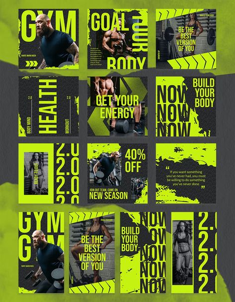 Gym or Fitness Club Instagram Post and Story Templates PSD Club Social Media, Facebook Poster, Gym Poster, Social Templates, Workout Posters, Instagram Fitness, Instagram Grid, Instagram Layout, Fitness Design