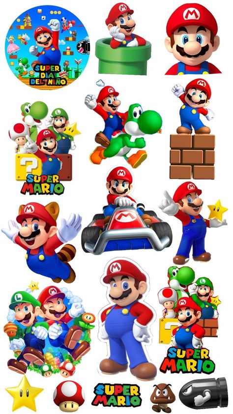 Mario Kart Printables, Super Mario Cake Topper Printable Free, Super Mario Topper Printable, Super Mario Bros Clipart, Mario Stickers, Super Mario 3d Cake Topper, Super Mario Bowser, Super Mario Kart, Super Mario World