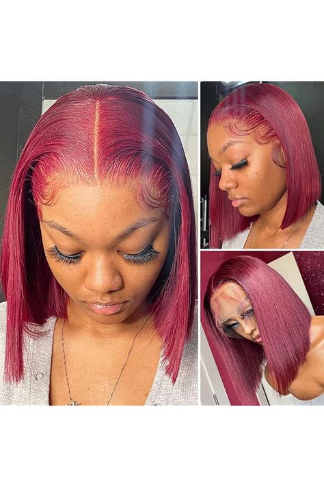 Burgundy Bob, Smell Hair, Lace Frontal Bob, Hair Color Burgundy, Bob Lace Front Wigs, 100 Human Hair Wigs, 360 Lace Wig, Burgundy Hair, Wig Human Hair