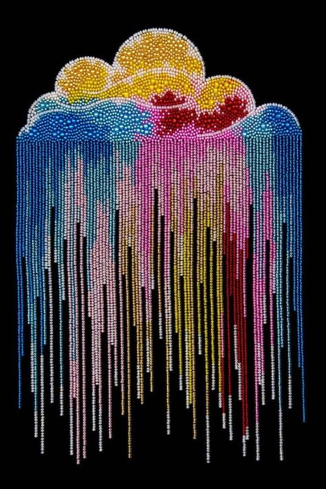 Embroidery With Beads, Abstract Embroidery, Diy Bead Embroidery, Diy Embroidery Kit, Beadwork Embroidery, Bead Embroidery Patterns, Beaded Cross Stitch, Beaded Cross, Rainbow Cloud