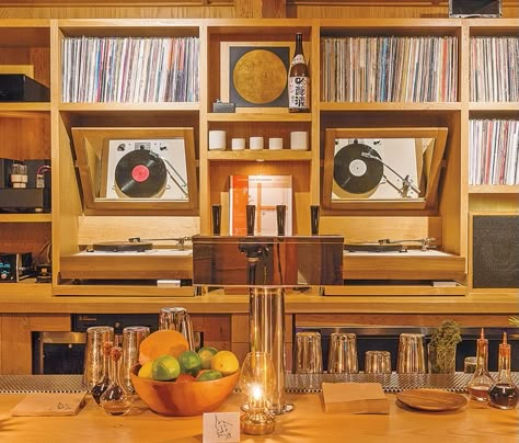 America’s Japanese Bar Boom Is Here. These Are the Coolest Spots Japanese Listening Room, Japanese Record Bar, Vinyl Bar Design, Japanese Dive Bar, Japanese Jazz Bar, Japanese Listening Bar, Japanese Bar Interior, Japanese Bar Design, Bookshelf Bar