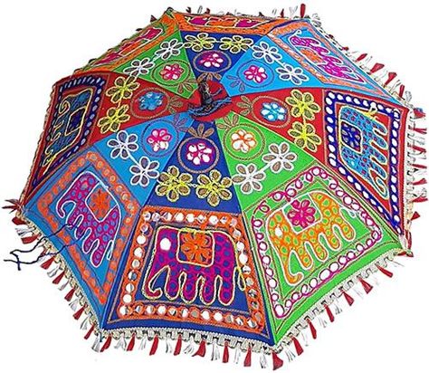 Parasol Wedding, Art Indian, Umbrella Wedding, Shade Umbrellas, Indian Elephant, Indian Prints, Sun Umbrella, Outdoor Wedding Decorations, Indian Embroidery