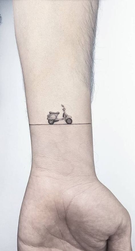 215 Coolest Bike Tattoo Ideas and Designs (2023) - TattoosBoyGirl Scooter Tattoo, Vespa Tattoo, Tattoo Bike, Istanbul Tattoo, Bike Tattoo, Tato Minimal, Bicycle Tattoo, Vintage Vespa, Motorcycle Tattoos