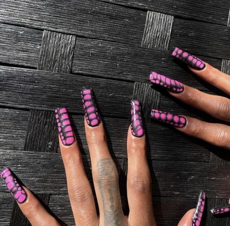 Black Croc Nails, Croc Nails, Pink Black Nails, Glamorous Nails, Exotic Nails, Ballerina Nails, Summer Acrylic Nails, Dream Nails, Fire Nails