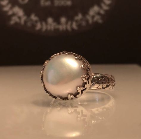 Pearl Ring Designs, Pearl Ring Design, June Weddings, Ring Crown, White Pearl Ring, Double Rings, Silver Pearl Ring, Bridesmaids Jewelry, Ring Pearl