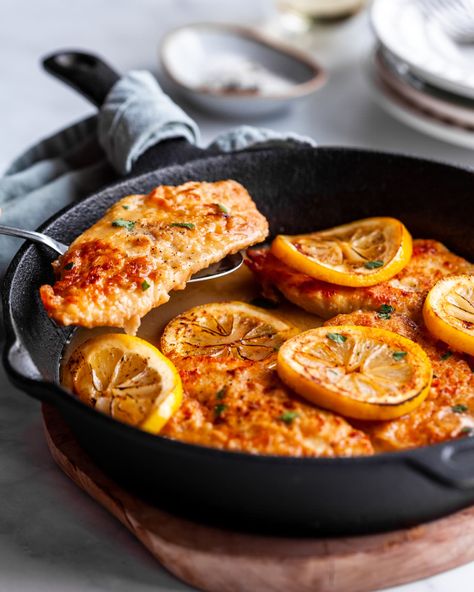 30-Minute Chicken Francese | Kitchn Chicken Francese Recipe, Chicken Francese, Chicken Breast Cutlet, Cafe Delites, Lemon Butter Sauce, Lemon Slices, Savory Tart, Winner Winner Chicken Dinner, Skillet Chicken