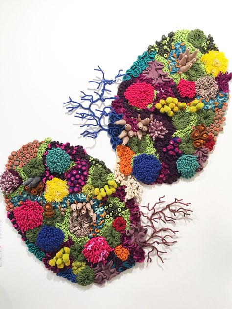 The Colorful Coral Islands of Crochet Artist Mulyana #art #crochet Art Fibres Textiles, Art Au Crochet, Coral Island, Crochet Artist, Crochet Wall Art, Coral Art, Textile Sculpture, Needle Felting Tutorials, Textile Fiber Art