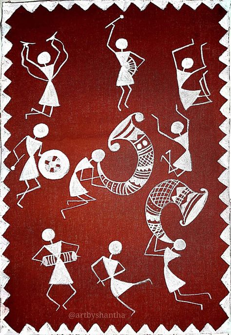 Warli Designs, Saura Art, Color Wheel Art Projects, Phad Painting, Worli Painting, Warli Painting, Warli Art, Fabric Painting Techniques, Stone Art Painting