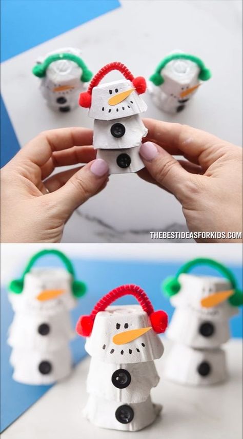 Christmas Craft Ideas To Make For Kids, Egg Carton Crafts For Kids Christmas, Easy Xmas Crafts For Kids, Egg Carton Snowman, Xmas Crafts For Kids, Snowmen Crafts, Egg Cartons, Egg Carton Crafts, Fun Christmas Crafts