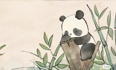 Panda Drawing Aesthetic, Panda Desktop Wallpaper, Panda Doodle, Panda With Bamboo, Panda Background, Cute Panda Drawing, Panda Illustration, Panda Drawing, Panda Art