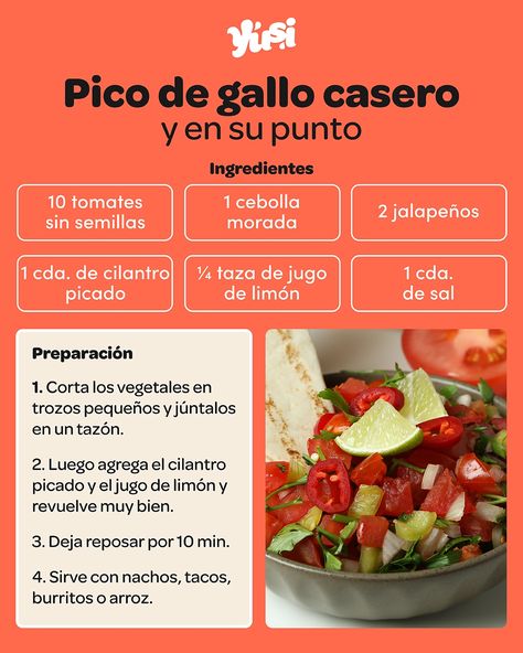 Nada mejor que el pico de gallo casero, simple y sin muchos aditivos, encaja en cualquier ocasión y llena en poco tiempo 👌🏻 Lunch Ideas, Mexican Food, Mexican Food Recipes, Cooking Recipes, Meat, Tv