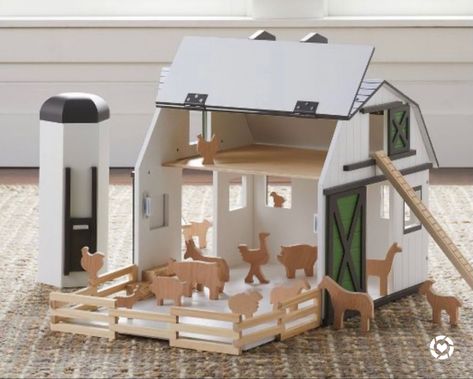 Wooden Toy Barn, Toy Horse Stable, Kids Barn, Farm Animal Toys, Toy Barn, Hearth & Hand With Magnolia, Toy Horse, Wooden Dollhouse, Kindergarten Ideas