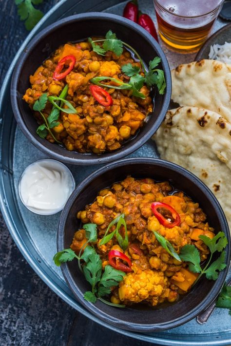 Rice Sweet Potato, Cauliflower Sweet Potato, Sweet Potato Cauliflower, Sweet Potato Chickpea Curry, Dennis Prescott, Sweet Potato Lentil Curry, Dahl Recipe, Dhal Recipe, Good In The World