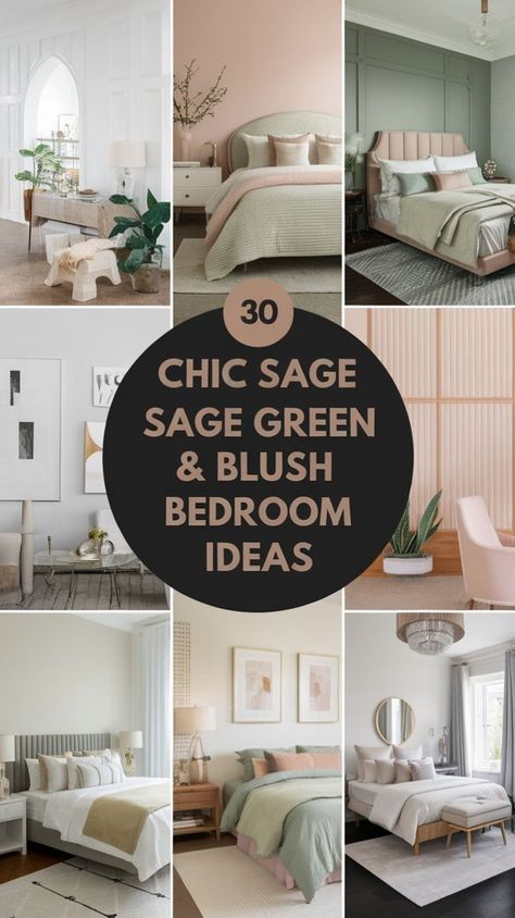 Blush And Sage Home Decor, Blush Sage Color Palette, Pink Green Beige Bedroom, Eucalyptus Green Bedroom, Color Palette With Pink And Green, Sage Green And Dusty Rose Bedroom, Dusty Pink And Sage Green Bedroom, Mint Green Bedroom Walls, Sage Green And Pink Color Palette