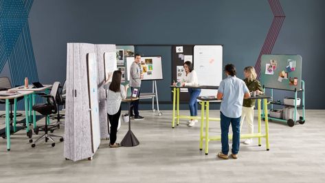 Creative Workspace Design with Steelcase Flex | Steelcase Moveable Desk, Creative Workspace Design, Wall Mobile, Third Space, Innovation Hub, Team Meeting, Meeting Space, Creative Problem Solving, Co Working Space