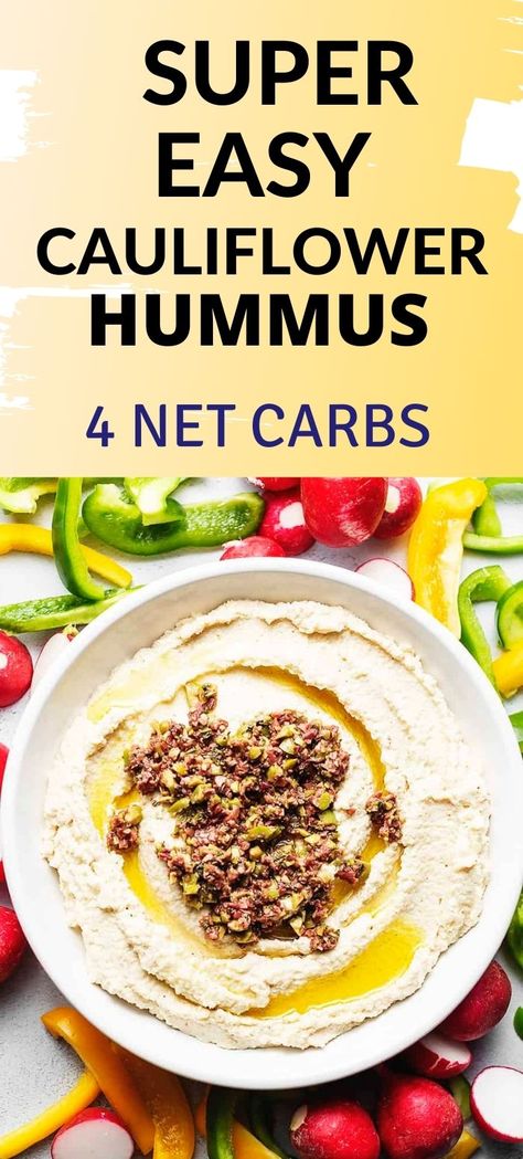 Low Carb Hummus Recipes, Cauliflower Hummus Recipe, Cauliflower Dip Recipes, Keto Hummus, Low Carb Hummus, Cauliflower Dip, Cauliflower Hummus, Easy Hummus Recipe, Raw Cauliflower