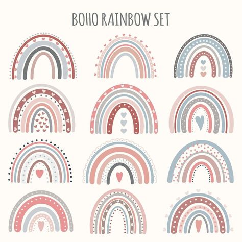 Boho Rainbow Print, Simple Collage, Rainbow Printable, Cute Vector, Rainbow Clipart, Rainbow Cookies, Baby Boy Room Decor, Rainbow Birthday Party, Hand Drawn Vector Illustrations