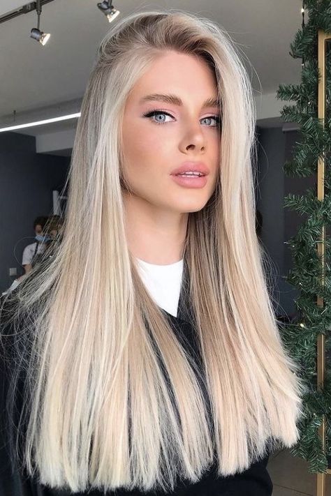 Airtouch Blonde, Cool Blonde Hair, Dyed Blonde Hair, Straight Blonde Hair, Light Blonde Hair, Blonde Hair Inspiration, Blonde Hair Shades, Blonde Hair Looks, Long Blonde