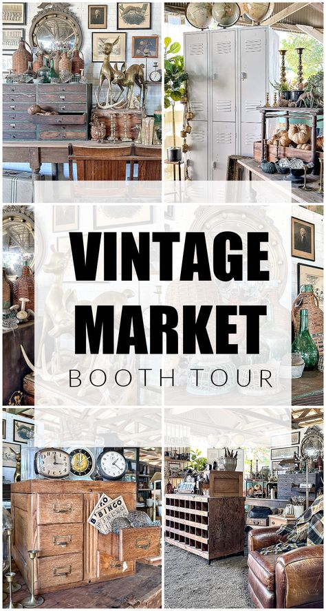 Take a tour of a vintage booth staged and styled at the Lucketts Fall Market! #vintagedecor #vintage #vintagefinds #vintagedisplay #vintagestyling Vintage Booth Ideas Display, Fall Vintage Booth Display, Flea Market Booth Display Ideas, Antique Shop Display Ideas, Antique Booth Ideas Staging, Market Displays Booth Ideas, Vintage Booth Display Ideas, Vintage Markets Display, Flea Market Displays