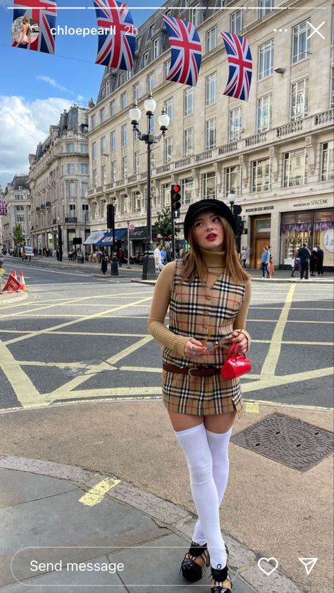 Oxford Street Aesthetic, Oxford Summer School, Burberry Aesthetic, Pearl Outfit, High Knee Socks Outfit, Burberry Outfit, Stockings And Suspenders, Nylon Leggings, British Library Flickr