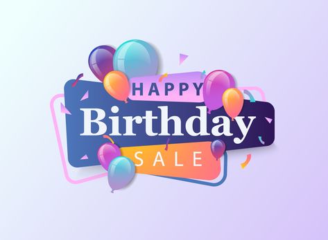 Download the Happy Birthday Sale celebration design for greeting card, poster or banner with balloon, confetti and gradient. 2048185 royalty-free Vector from Vecteezy for your project and explore over a million other vectors, icons and clipart graphics! Background For Birthday, Balloon Logo, Best Banner Design, 16th Birthday Card, Happy Birthday Kids, Party Icon, Birthday Sale, Happy Birthday Design, Happy Birthday Template