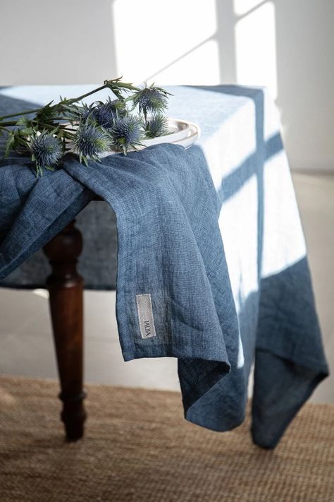 Stonewashed Linen Tablecloth in Navy Blue Melange/dark Blue Softened Linen Tablecloth/dinner Tablecloth in Linen Denim/free Shipping - Etsy South Africa Blue Linen Tablecloth, Simple Edges, Navy Tablecloth, Blue Linen Napkins, Dark Slate Blue, Understated Luxury, Blue Table, Square Tablecloth, Blue Embroidery