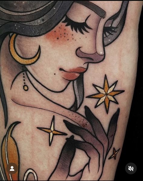 Aesthetic Tattoo Ideas, Side Thigh Tattoos, 15 Aesthetic, Neo Tattoo, Celestial Tattoo, Nouveau Tattoo, Galaxy Tattoo, Goddess Tattoo, Tattoo Portfolio